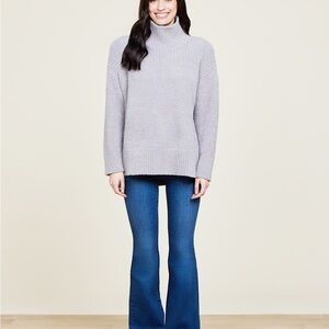 Barefoot Dreams CozyChic High Low Pullover Gray Turtleneck Sweater